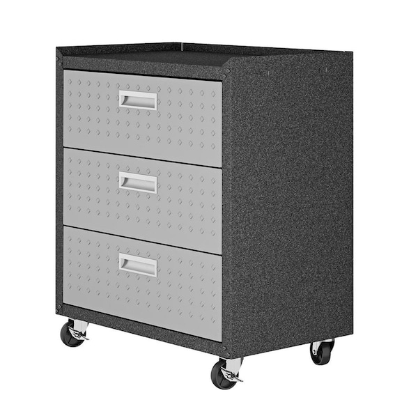 Designed To Furnish Textured Metal Garage Mobile Chest with 3 Full Extension Drawers in Grey, 32.1 x 30.3 x 18.2 in. DE2616381 - main